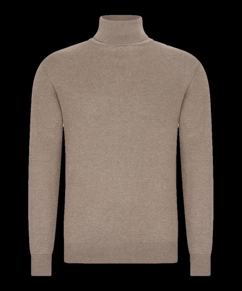 Zandkleurige coltrui met geribde kraag